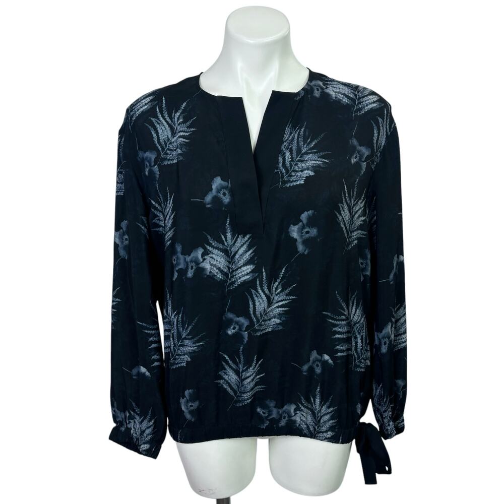 Lafayette 148 New York Painted Floral Print Long Sleeve Blouse
